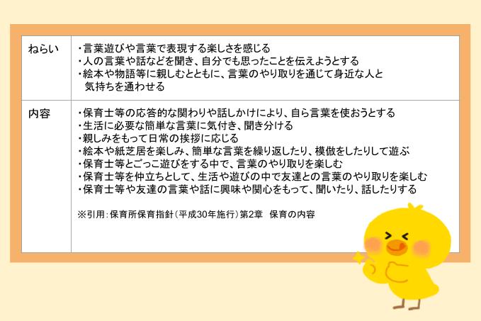 1歳以上3歳未満児の『言葉』が取り入れられている活動